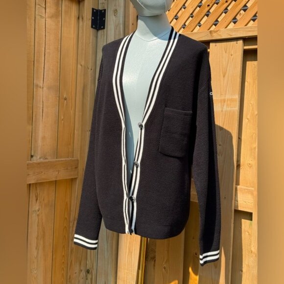 🆕 ALO YOGA 🧿 NWOT Tennis Club Sweater Knit Cardigan, Black/White - Sz S US 2-4 - Picture 9 of 16